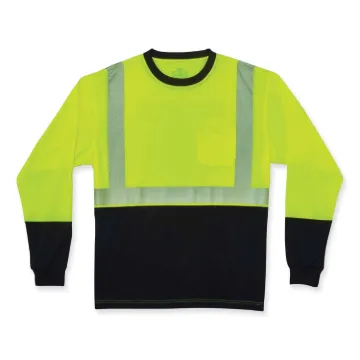 GloWear 8281BK Class 2 Long Sleeve Shirt with Black Bottom, Polyester, Small, Lime, Ships in 1-3 Bus