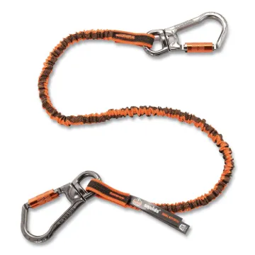 Squids 3119F(x) Tool Lanyard w/Swiveling Aluminum Carabiners, 25 lb Max Work Cap, 38" to 48",OR/GY,S