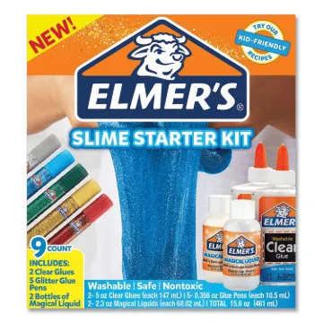 Slime Starter Pack, Two 5 oz. School Glues, Five 0.36 oz. Glitter Glue Pens Two 2.3 oz Magical Liqui