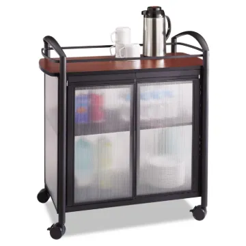 Impromptu Refreshment Cart/Machine Stand, Engineered Wood, 3 Shelf, 34x21.25x36.5, Cherry/Black, Shi
