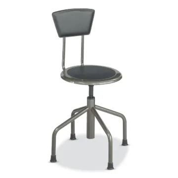 Diesel Low Base Stool w/Back, Supports 250lb, 16" to 22" High Black Seat, Black Back, Pewter Base, S