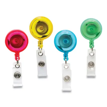 ID Slide-Style Belt Clip Card Reels, 30" Extension, Round, Green/Light Blue/Pink/Yellow, 4/Pack