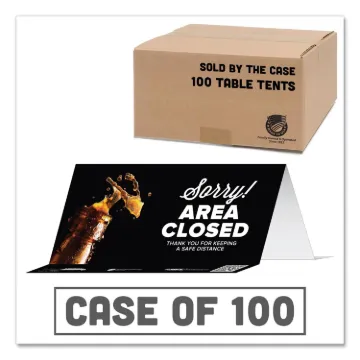 BeSafe Messaging Table Top Tent Card, 8 x 3.87, Sorry! Area Closed Thank You For Keeping A Safe Dist