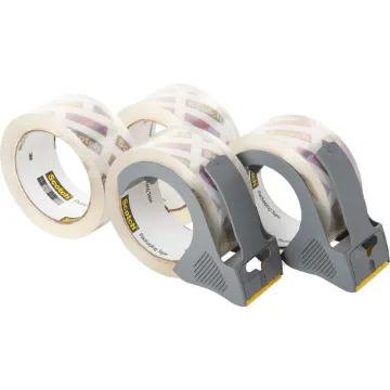 Box Lock Shipping Packaging Tape with Dispenser, 3" Core, 1.88" x 54.6 yds, Clear, 4/Pack