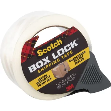 Box Lock Shipping Packaging Tape with Refillable Dispenser, 3" Core, 1.88" x 54.6 yds, Clear