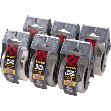 Box Lock Shipping Packaging Tape, 1.5" Core with Dispenser, 1.88" x 22.2 yds, Clear, 6/Pack