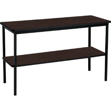 OfficeWorks One-Shelf Utility Table, Rectangular, 47.25" x 17.7" x 29.5", Walnut Top, Black Base/Leg
