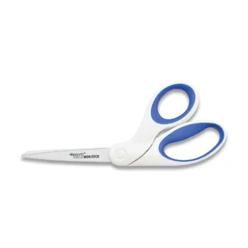 Non-Stick Titanium Bonded Scissors, 8" Long, 3.25" Cut Length, White/Blue Bent Handle