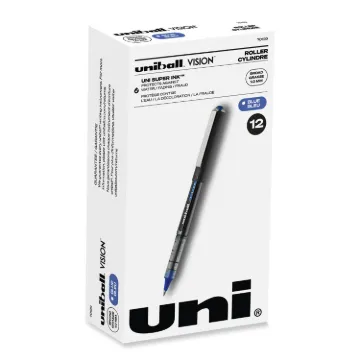 VISION Roller Ball Pen, Stick, Bold 1 mm, Blue Ink, Black/Blue Barrel, Dozen