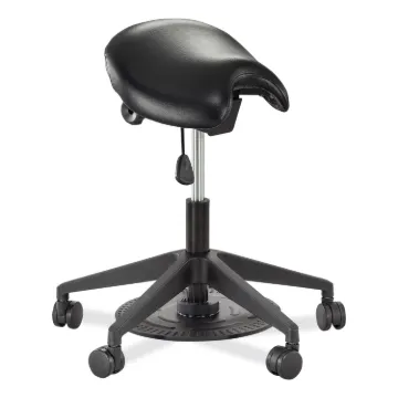 Saddle Seat Lab Stool, Backless, Supports Up to 250 lb, 21.25"-26.25" High Black Seat, Black Base, S