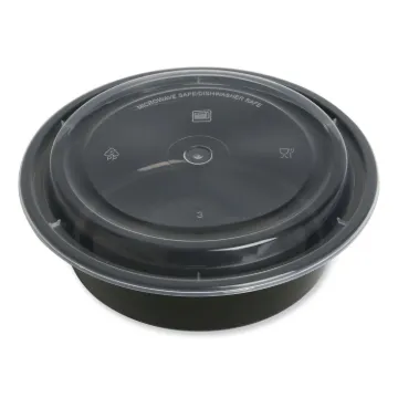 Food Container with Lid, 32 oz, 7.28 x 7.28 x 2.55, Black/Clear, Plastic, 150/Carton
