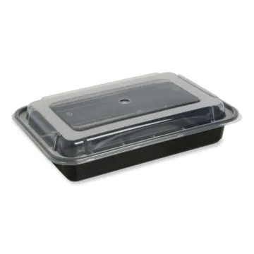 Food Container with Lid, 28 oz, 8.81 x 6.02 x 2.04, Black/Clear, Plastic, 150/Carton