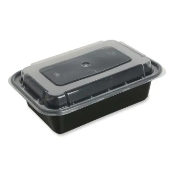 Food Container with Lid, 16 oz, 7.48 x 5.03 x 2.04, Black/Clear, Plastic, 150/Carton