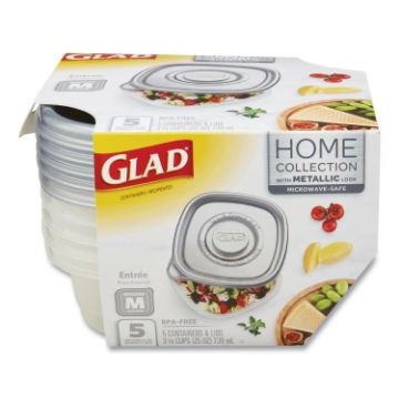 Home Collection Food Storage Containers with Lids, Medium Square, 25 oz, Clear/Metallic, Plastic, 5/