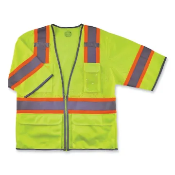 GloWear 8346Z Class 3 Two-Tone Hi-Vis Surveyor Zipper Vest, 4X-Large/5X-Large, Lime, Ships in 1-3 Bu