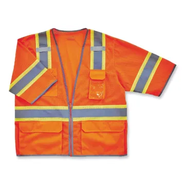 GloWear 8346Z Class 3 Two-Tone Hi-Vis Surveyor Zipper Vest, 2X-Large/3X-Large, Orange, Ships in 1-3