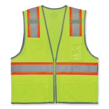 GloWear 8246Z Class 2 Two-Tone Mesh Reflective Binding Zipper Vest, Polyester, Large/XL, Lime, Ships