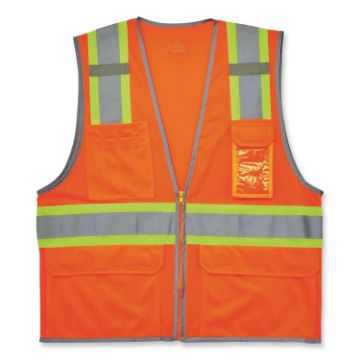 GloWear 8246Z Class 2 Two-Tone Mesh Reflective Binding Zipper Vest, Polyester, Large/XL, Orange, Shi