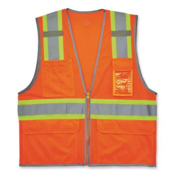 GloWear 8246Z Class 2 Two-Tone Mesh Reflective Binding Zipper Vest, Polyester, Small/Med, Orange, Sh