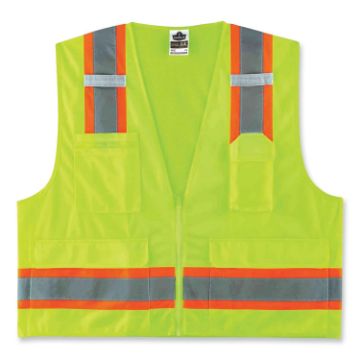 GloWear 8248Z Class 2 Two-Tone Surveyors Zipper Vest, Polyester, Large/X-Large, Lime, Ships in 1-3 B