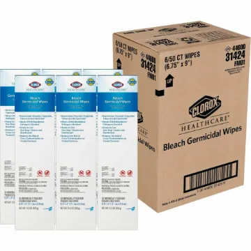 Bleach Germicidal Wipes, 1-Ply, 6.75 x 9, Unscented, White, 50/Box, 6 Boxes/Carton