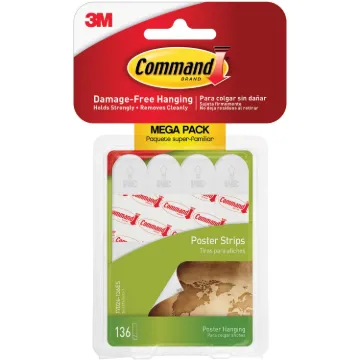 Poster Strips, Removable, Holds Up to 1 lb per Pair, 0.63 x 1.75, White, 136/Pack