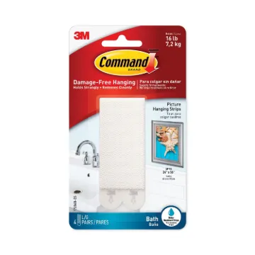 Bath Picture Hanging Strips, Large, Removable, Holds Up to 4 lbs per Pair, 0.75 x 3.65, White, 4 Pai