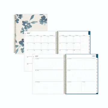 Bakah Blue Academic Year Weekly/Monthly Planner, Floral Artwork, 11 x 8.5, Blue/White Cover, 12-Mont