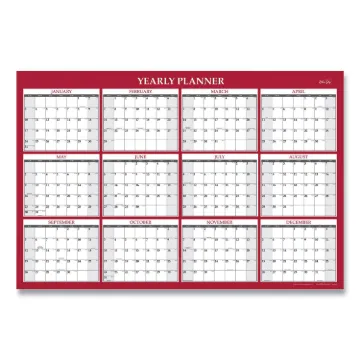 Classic Red Laminated Erasable Wall Calendar, Classic Red Artwork, 48 x 32, White/Red/Gray Sheets, 1