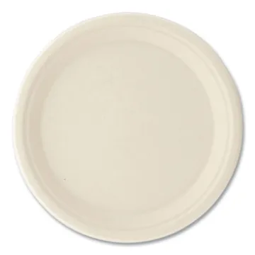 Bagasse PFAS-Free Dinnerware, Plate, 10" dia, White, 500/Carton