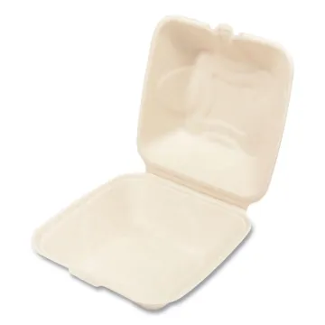 Bagasse PFAS-Free Food Containers, 1-Compartment, 6 x 6 x 3.19, White, Bamboo/Sugarcane, 500/Carton