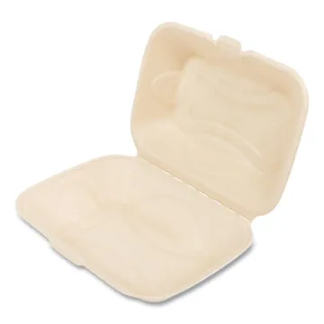 Bagasse PFAS-Free Food Containers, Hoagie/Hinged Lid, 1-Compartment, 6 x 3 x 9, White, Bamboo/Sugarc