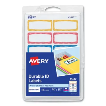 Avery Kids Handwritten Identification Labels, 1.75 x 0.75, Borders: Blue, Orange, Yellow, 12 Labels/