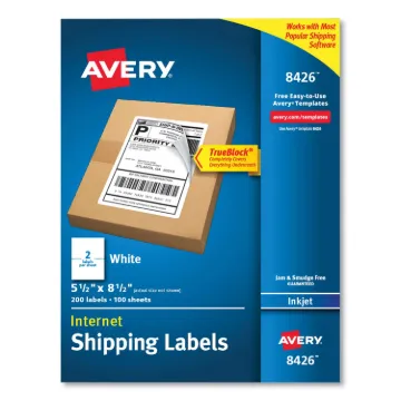 Shipping Labels with TrueBlock Technology, Inkjet Printers, 5.5 x 8.5, White, 2 Labels/Sheet, 100 Sh