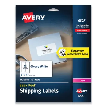 Glossy White Easy Peel Mailing Labels with Sure Feed Technology, Laser Printers, 4 x 2, White, 10/Sh