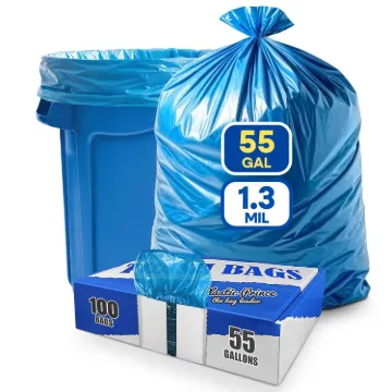 23" x 14" x 50" 55 Gallon 2Mil Blue Trash Bags, 100/Case