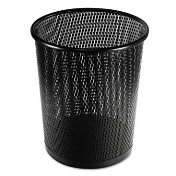 Urban Collection Punched Metal Wastebin, 20.24 oz, 9" Diameter, Steel, Black Satin