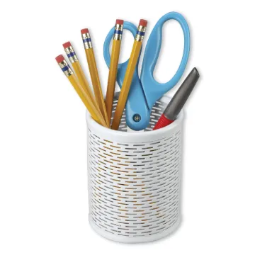 Urban Collection Punched Metal Pencil Cup, 3 1/2 x 4 1/2, White