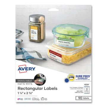 White Dissolvable Labels w/ Sure Feed, 1 1/4 x 2 3/8, White, 90/PK
