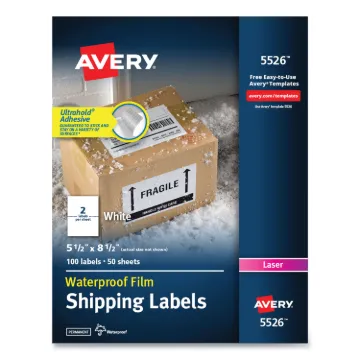 Waterproof Shipping Labels with TrueBlock Technology, Laser Printers, 5.5 x 8.5, White, 2/Sheet, 50