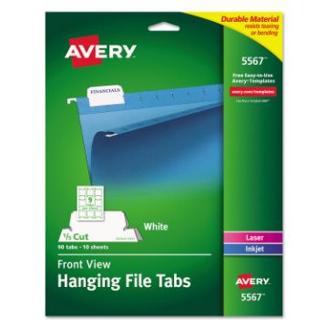 Laser Printable Hanging File Tabs, 1/5-Cut Tabs, White, 2.06" Wide, 90/Pack