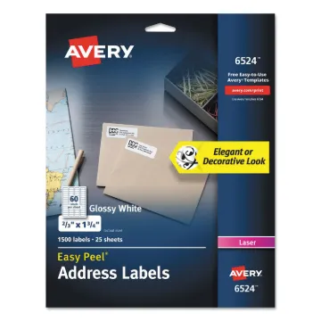 Glossy White Easy Peel Mailing Labels w/ Sure Feed Technology, Laser Printers, 0.66 x 1.75, White, 6