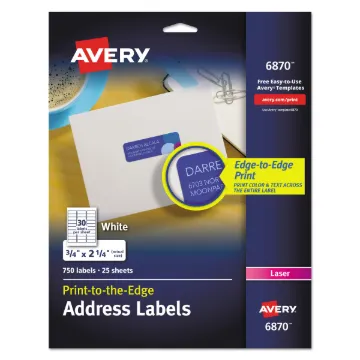 Vibrant Laser Color-Print Labels w/ Sure Feed, 3/4 x 2 1/4, White, 750/PK