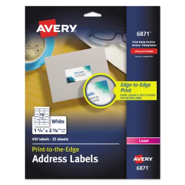 Vibrant Laser Color-Print Labels w/ Sure Feed, 1 1/4 x 2 3/8, White, 450/Pack