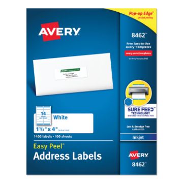 Easy Peel White Address Labels w/ Sure Feed Technology, Inkjet Printers, 1.33 x 4, White, 14/Sheet,