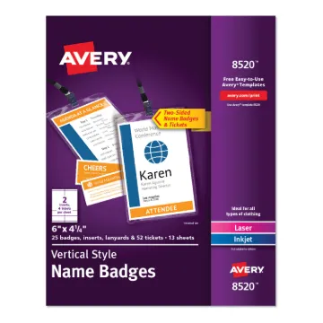 Lanyard-Style Badge Holder w/Laser/Inkjet Inserts, Top Load, 4.25 x 6, WE, 25/PK