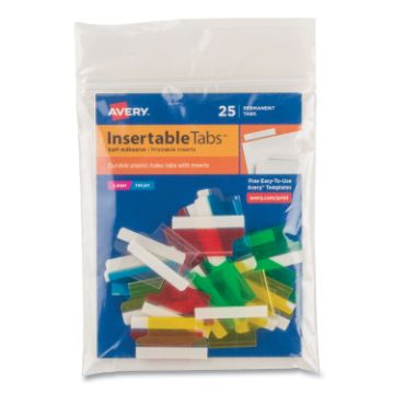 Insertable Index Tabs with Printable Inserts, 1/5-Cut Tabs, Assorted Colors, 1" Wide, 25/Pack