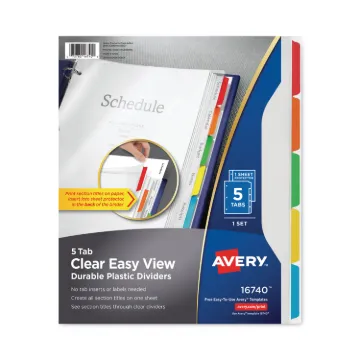 Clear Easy View Plastic Dividers with Multicolored Tabs and Sheet Protector, 5-Tab, 11 x 8.5, Clear,