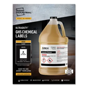 UltraDuty GHS Chemical Waterproof and UV Resistant Labels, 4.75 x 7.75, White, 2/Sheet, 50 Sheets/Bo