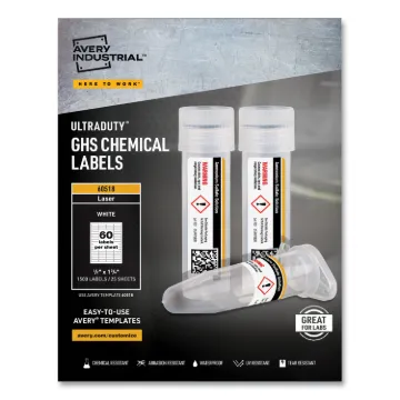 UltraDuty GHS Chemical Waterproof and UV Resistant Labels, 0.5 x 1.75, White, 60/Sheet, 25 Sheets/Pa